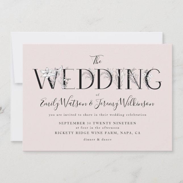 Formal Pink Musk Floral Letters Wedding Invitation (Front)