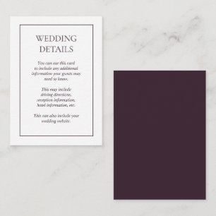Formal Plum Purple Wedding Details Enclosure Card