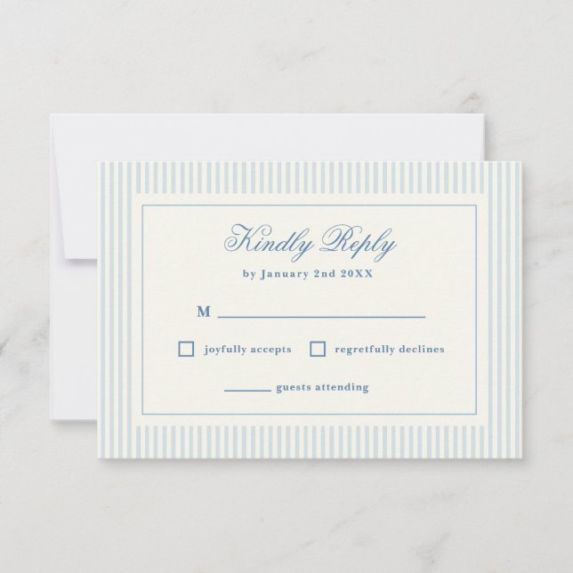 Formal Preppy French Blue Stripes RSVP Card (Front)