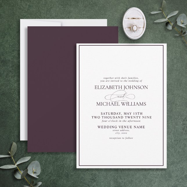 Formal Purple Classic Script Wedding Invitation (Creator Uploaded)