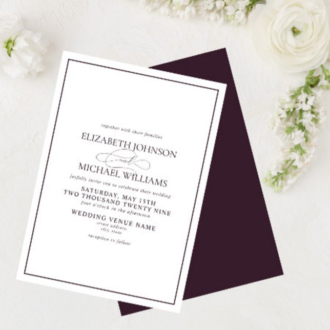 Formal Purple Classic Script Wedding Invitation (Creator Uploaded)
