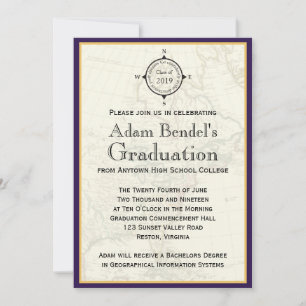 Formal Purple Compass Map Graduation Announcements