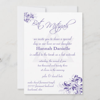 Formal Purple Floral Bat Mitzvah Invitation