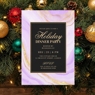 Formal Purple Glam FAUX Marble Holiday Dinner Invitation