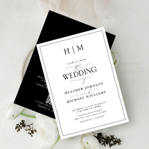 Formal QR Code Black White Monogram Script Wedding Invitation
