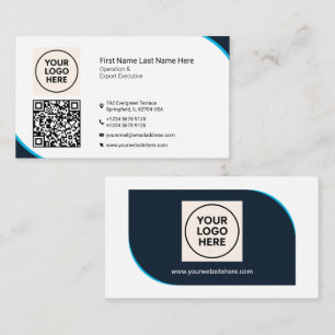 Formal QR Professional Modern Navy Blue Corporate  Business Card