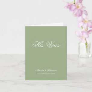 Formal Real Sage Green Budget Wedding Vow Folded Card