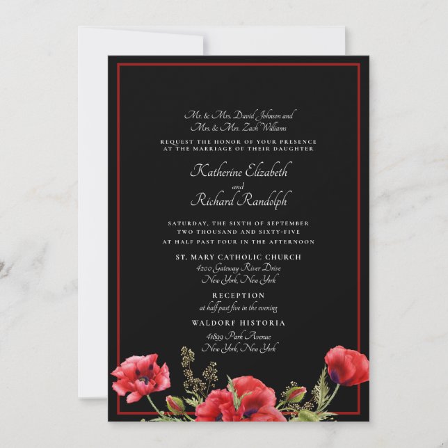 Formal Red & Black Floral II Wedding Invitation (Front)