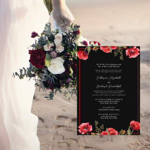 Formal  Red Floral Black Wedding  Invitation
