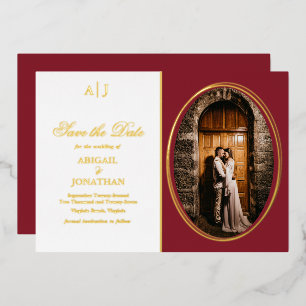 Formal Red, Gold Photo Wedding Save the Date
