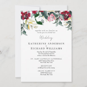 Formal Red Rose Winter 2 Venue Together Wedding Invitation