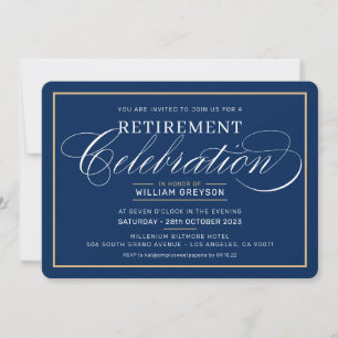 FORMAL RETIREMENT DINNER modern navy blue gold Invitation