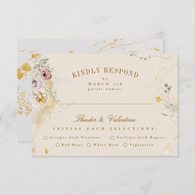 formal romantic enchanting botanical wedding RSVP card (Front/Back)