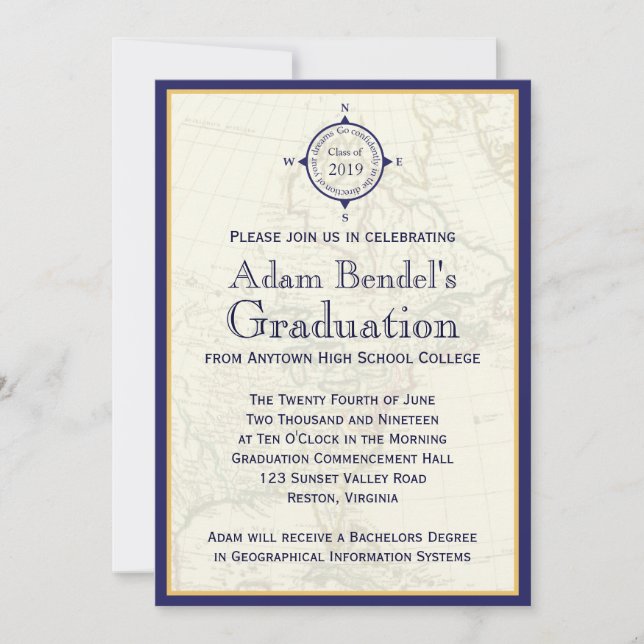 Formal Royal Compass Map Graduation Announcements (Front)