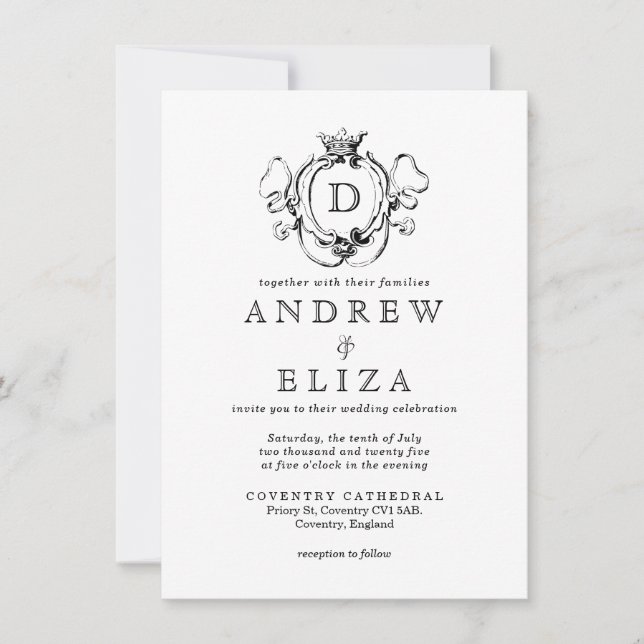 Formal Royal Crest Monogram Wedding Invitation (Front)