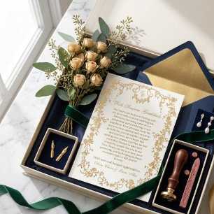 Formal Royal White and Gold Floral Wedding Thank You Card