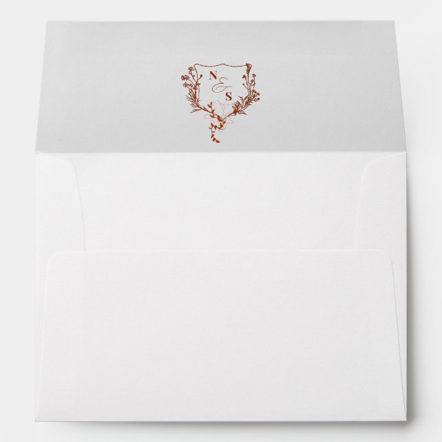 Formal Rustic Floral Crest Monogram Wedding Lined Envelope (Back (Bottom))