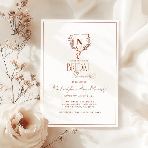 Formal Rustic Floral Monogram Crest Bridal Shower Invitation