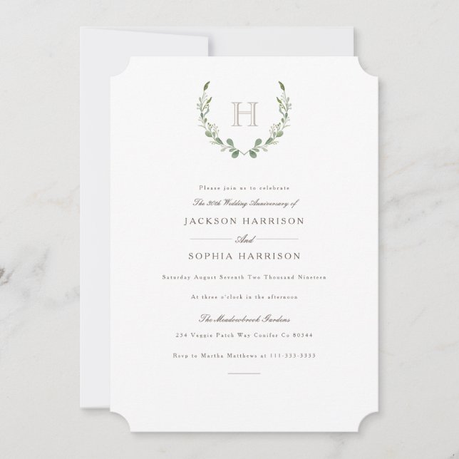 Formal & Rustic Greenery  Anniversary Invite (Front)