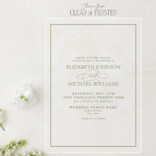 Formal Sage Green Classic Script Wedding Acrylic Invitations