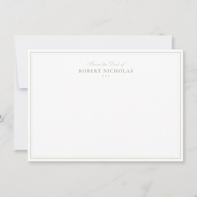 Formal Sage Green Script Two Border Stationery Card (Front)