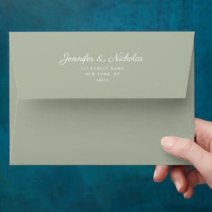 Formal Sage Green Script Wedding Address Envelope
