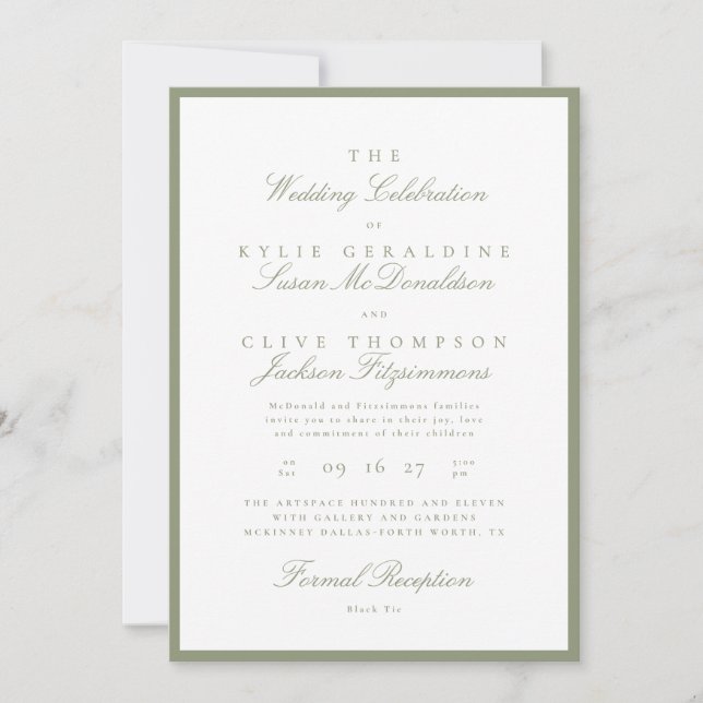Formal Sage Green Wedding Invitation (Front)