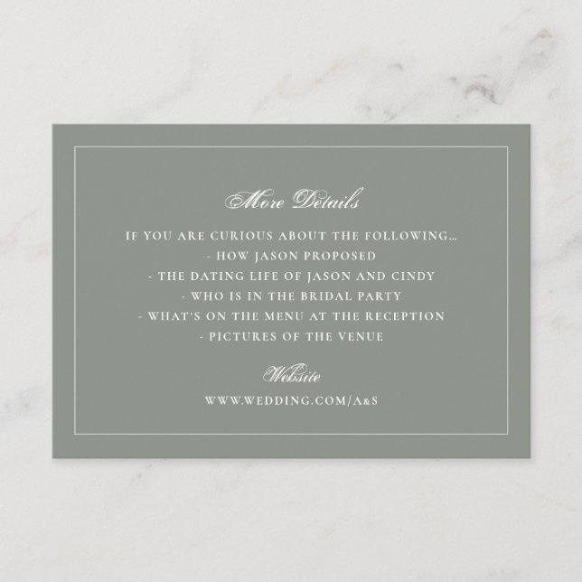 Formal Sage Green Wedding Website Details Enclosure Card (Front)