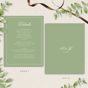 Formal Sage Green & White Monogram Wedding Details Enclosure Card