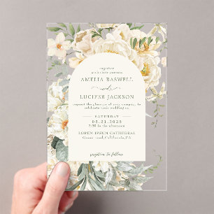Formal Sage Green with Ivory floral Garden Wedding Acrylic Invitations