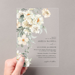 Formal Sage Green with Ivory floral Garden Wedding Acrylic Invitations