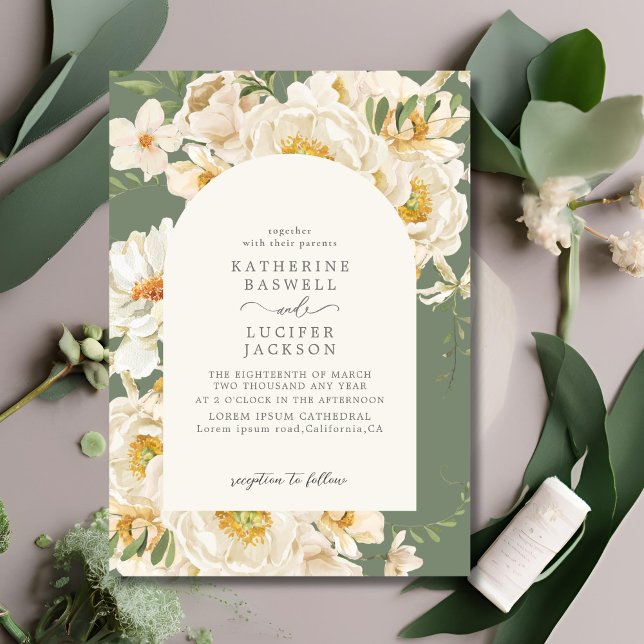 Formal Sage Green with Ivory floral Garden Wedding Invitation (Creator Uploaded)