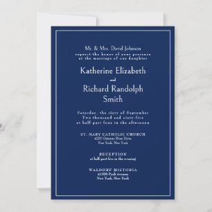 Formal Sapphire Blue Wedding Bride Parents  Invitation