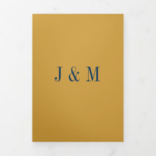 Formal Satin Gold Navy Modern Wedding Tri-Fold Card