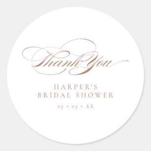 Formal Script Mocha Bridal Shower Thank You Favour Classic Round Sticker