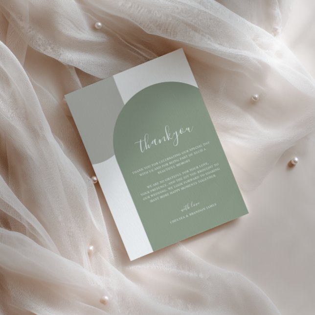 Formal Script Retro Sage Green Arch Boho Wedding Thank You Card (Creator Uploaded)