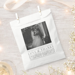 Formal Scrolling Leaves Black White Wedding Photo Favour Bag