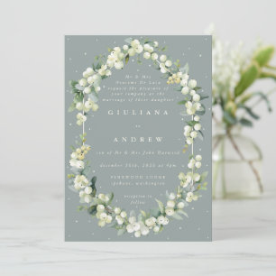 Formal Seafoam Green Snowberry+Eucalyptus Wedding Invitation