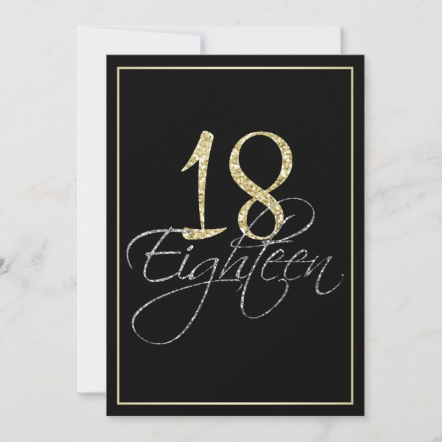 Formal Silver Black and Gold 18th Birthday Party Invitation (Front)