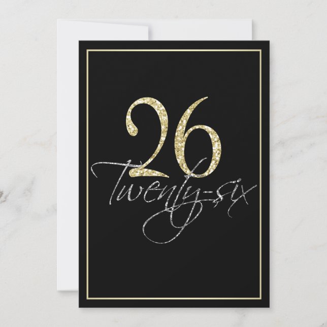 Formal Silver Black and Gold 26th Birthday Party Invitation (Front)