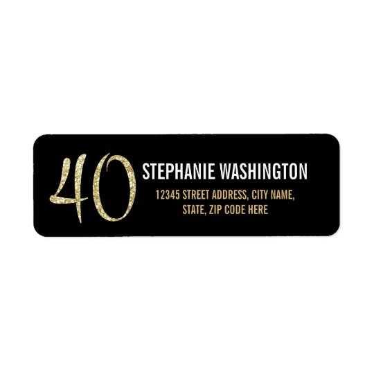 Formal Silver Black and Gold 40th Birthday Party Return Address Label
