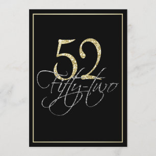 Formal Silver Black and Gold 52nd Birthday Party Invitation