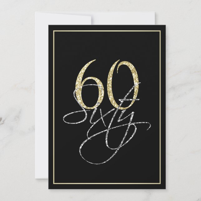 Formal Silver Black and Gold 60th Birthday Party Invitation (Front)