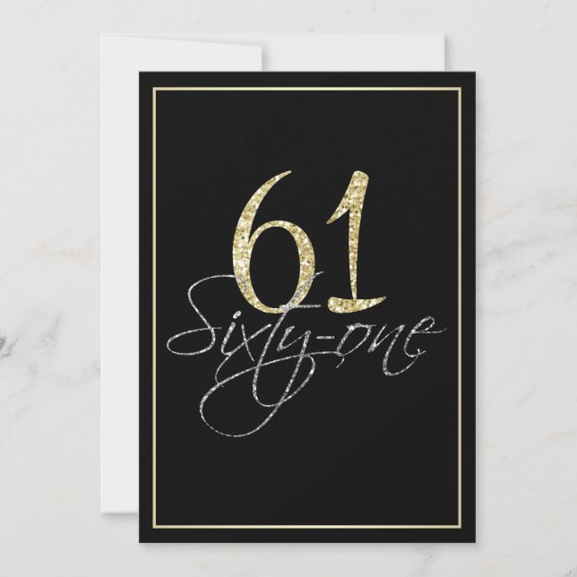 Formal Silver Black and Gold 61st Birthday Party Invitation (Front)