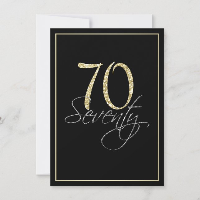 Formal Silver Black and Gold 70th Birthday Party Invitation (Front)