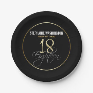 Formal Silver, Black & Gold 18th Birthday Paper Plate