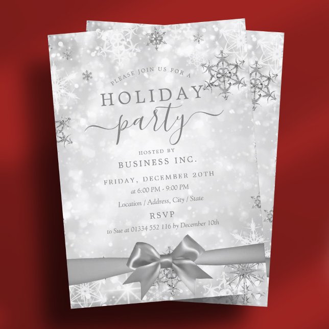 Formal Silver Ribbon Corporate Holiday Party  Invitation (Formal Silver Ribbon Corporate Holiday Party Invitation)