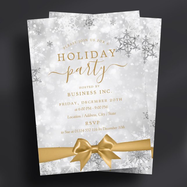 Formal Silver Ribbon Corporate Holiday Party  Invitation (Formal Silver Ribbon Corporate Holiday Party Invitation)