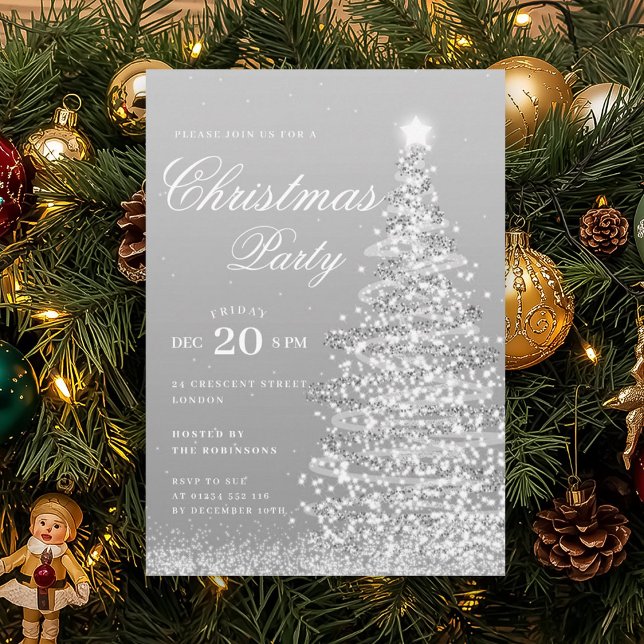 Formal Silver Winter Christmas Tree Holiday Party  Invitation (Formal Silver Winter Christmas Tree Holiday Party Invitation)