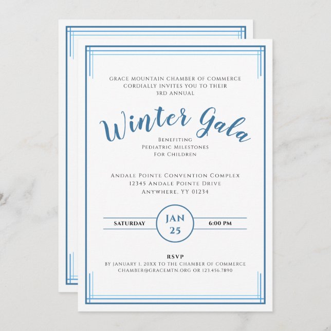 Formal Simple Corporate Winter Gala in Blue Invitation (Front/Back)